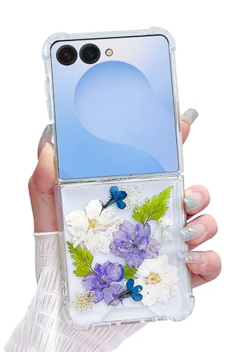 Compatible with Samsung Galaxy Z Flip 8 Case Clear Flower Women | Dried Pressed Floral Soft TPU Shockproof Protective Phone Cover Girls - color: TPU/Flower white green, size: Samsung Galaxy Z Flip 8