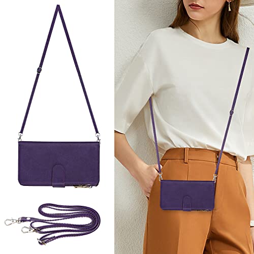 iCoverCase for Samsung Galaxy S23 Ultra Wallet Case with Card Holder, Kickstand Feature PU Leather Case with Adjustable Crossbody Lanyard Magnetic Clasp Zipper Pocket Flip Cover (Purple) - color: Purple, size: Galaxy S23 Ultra