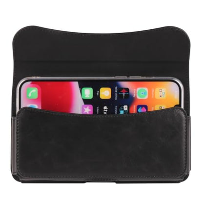 Cell Phone Belt Clip Pouch Leather, Cell Phone Waist Bag Men Small, Horizontal Leather Phone Waist Holder Bumbag Wallet with Belt Clip Loop and Card Holder Smartphone Sport Travel Pocket Purse - color: Black
