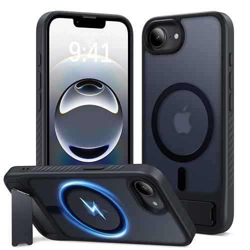 Eastinbox Magnetic iPhone 17e & 16e Case with Stand, Black | Shockproof, Compatible with MagSafe, Military-Grade Protection, Anti-Yellowing, Phone Case for iPhone 17 e/16 e 6.1" - color: Stand Black
