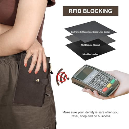 Travelambo RFID Wallet Women Large Size Bifold Multi Card Wallet Case with Zipper Pocke Credit Card Holder for Women - color: Coffee
