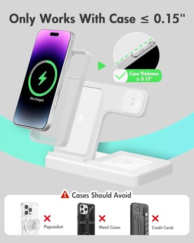 Wireless Charging Station 3 in 1 for Phone Watch and Earbuds Compact Desktop Charging Stand Flat Base Design for Home Office Travel, 6.5 x 6.5 x 0.8 Inch - color: white