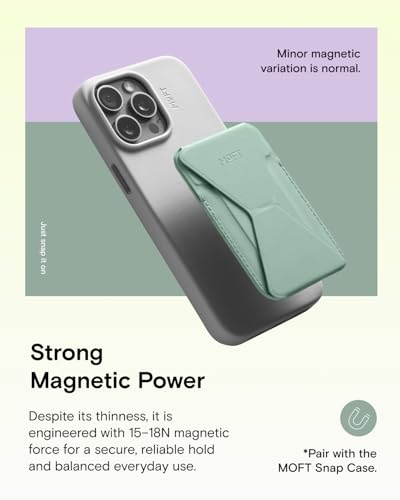 MOFT Magnetic Wallet Stand Compatible with iPhone 18/17/16/15/14/13 Series, Angle Adjustment Magsafe Compatible MOVAS Phone Stand - color: Seafoam, size: Standard