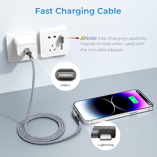 Elebase for iPhone 14 Car Charging Cable with USB Adapter 6.6FT - color: Angled-Gray, size: 6.6 FT