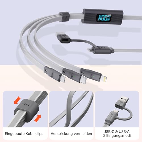 pzoz 100W 3 in 1 Charging Cable with LED Display, USB C Fast Charging