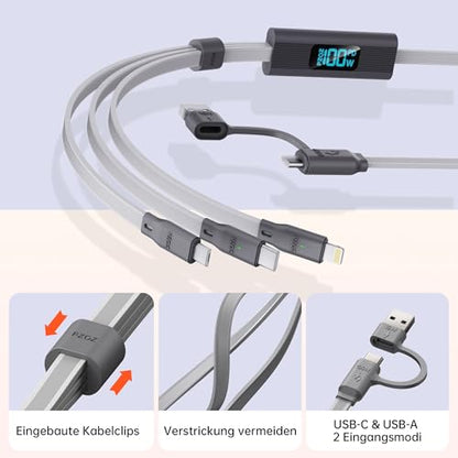 pzoz 100W 3 in 1 Charging Cable with LED Display, USB C Fast Charging