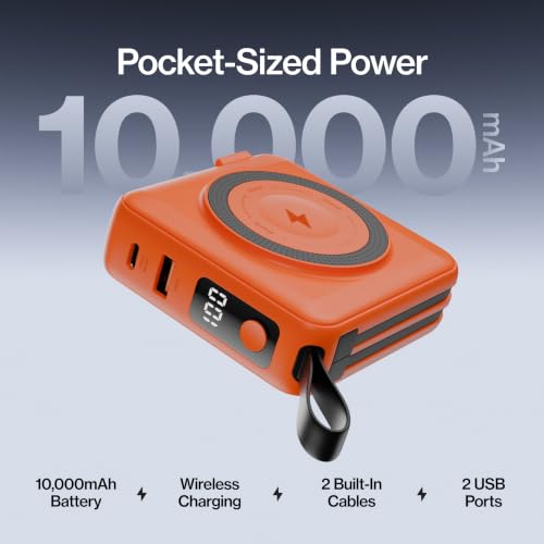 Statik SmartCharge (Gen 2) Power Bank, 5-in-1 Travel Charger, Wall Plug & Built-in USB C Cables, Watch Charger for Apple Watch, 10000mAh, European Adapter, Compatible with iPhone, iPad, Samsung - color: Gen 2 Orange
