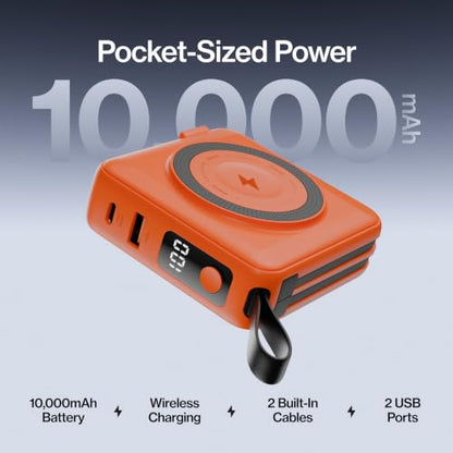 Statik SmartCharge (Gen 2) Power Bank, 5-in-1 Travel Charger, Wall Plug & Built-in USB C Cables, Watch Charger for Apple Watch, 10000mAh, European Adapter, Compatible with iPhone, iPad, Samsung - color: Gen 2 Orange