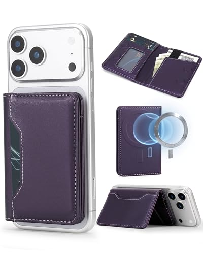 For MagSafe Wallet,Magnetic Card Holder RFID Blocking Wallet with 5 Card Slots & Cash Pocket For iPhone 17/16/ 15/14/ 13/12/ Pro/Max/Plus/Air Purple - color: Purple