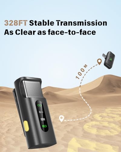 Wireless Lavalier Microphone for iPhone Android, Plug-Play Lapel