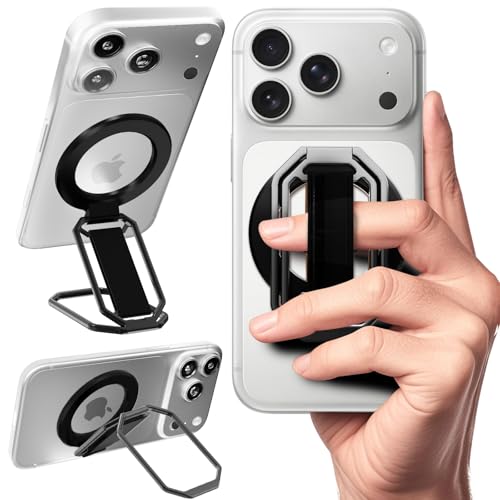 4-in-1 Phone Grip Stand for MagSafe,Loop Strap,Dual-Fold,360°Rotate,Black - color: Black