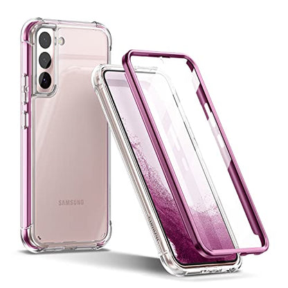 SURITCH for Samsung Galaxy S22+ Plus Clear Case 6.6" (Only), [Built-in Screen Protector] Full Body Protective Hard Shell+Soft TPU Phone Case for Samsung S22 Plus -(Dark Magenta Edge) - color: Dark Magenta Edge