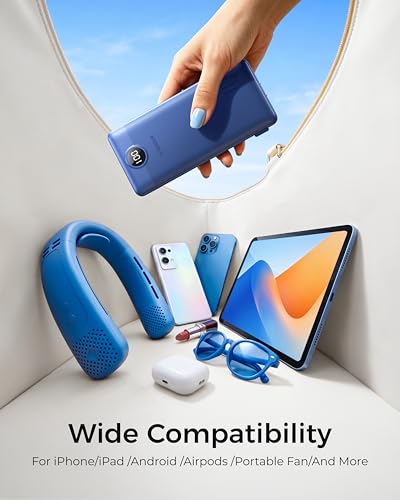 VEGER Portable Charger for iPhone, Power Bank Built in Cables and Wall Plug - color: Navy