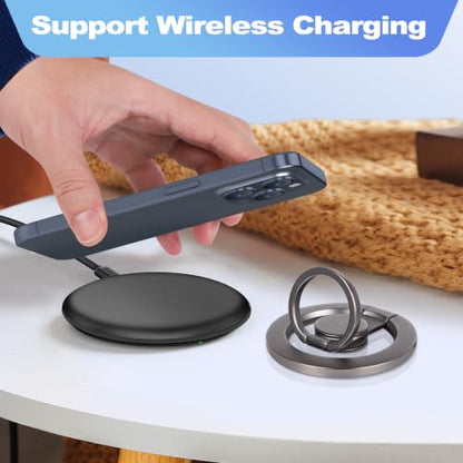 Magnetic Phone Ring Holder Grip with Metal Ring Sticker - color: Black