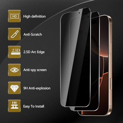 3 Pack Privacy Screen Protector for iPhone 16 Pro Max With 3 Pack Camera Lens Protector, Anti Spy Tempered Glass Film, 9H Hardness, Black Protector, Anti-Scratch, Bubble Free - size: iPhone 16 Pro Max FK33