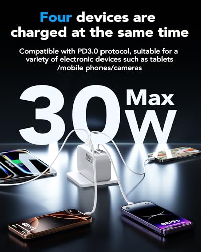 66W Retractable Wall Charger,4-in-1 Plug with USB-C&Lightening Fast Charger