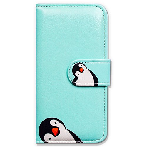 Bcov Case for iPhone 13 Pro, Black Penguin Leather Flip Phone Case Wallet Cover with Card Slot Holder Kickstand for iPhone 13 Pro - color: Black White Penguin