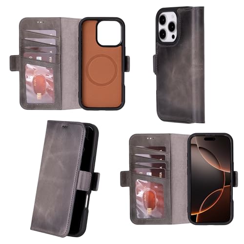 Bayelon Leather Wallet Case for iPhone 16 Pro Max 6.9", Flip Cover Card Holder, iPhone 16 Pro Max Wallet Case, Kickstand Folio Case, MagSafe Compatible Flip Cover, RFID Blocking (Smoked Black) - color: Smoked Black, size: iPhone 16 Pro Max