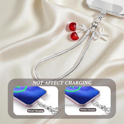 Phone Wrist Strap Phone Charm Strap Metal Phone Chain Tab Welding Process not Easy to Break - color: Round Cherry