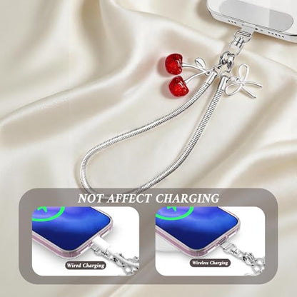 Phone Wrist Strap Phone Charm Strap Metal Phone Chain Tab Welding Process not Easy to Break - color: Round Cherry