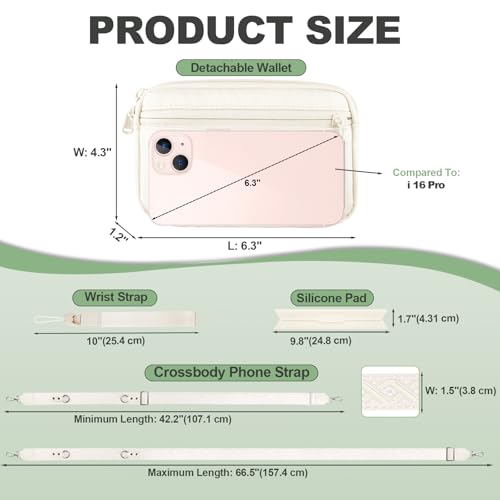 YFWE Clip and Go Strap for Phone with Wallet Crossbody, Adjustable Phone Lanyard with Detachable RFID Wristlet Wallet, Pattern Strap, Cream (M) - color: Cream-pattern Strap, size: Medium