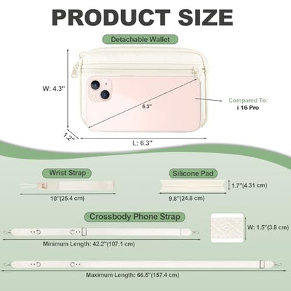 YFWE Clip and Go Strap for Phone with Wallet Crossbody, Adjustable Phone Lanyard with Detachable RFID Wristlet Wallet, Pattern Strap, Cream (M) - color: Cream-pattern Strap, size: Medium