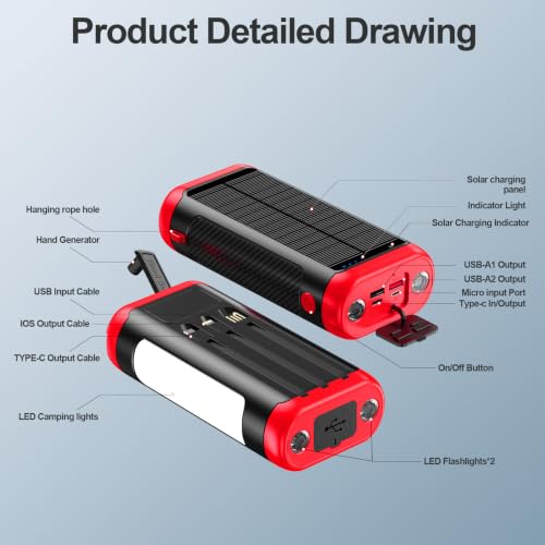 Solar Power Bank Portable Charger 66800mAh Battery Pack for Camping(Red) - color: Red
