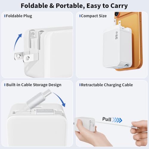 USB C Retractable Wall Charger with Foldable Plug, 35W Compact iPhone Block