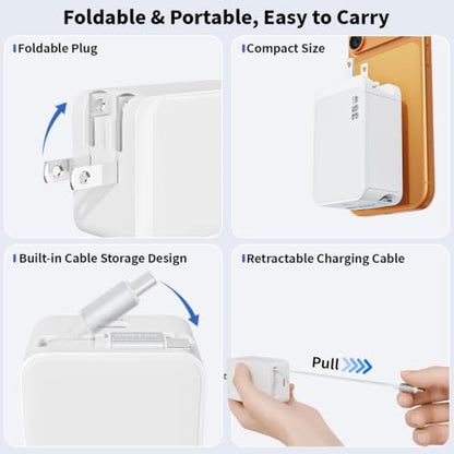 USB C Retractable Wall Charger with Foldable Plug, 35W Compact iPhone Block