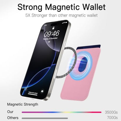 Compatible with MagSafe Wallet, Leather TPU Protective, Pink - color: Pink