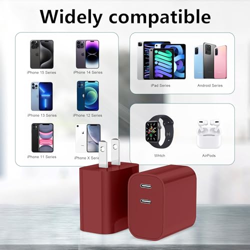 USB C Charger Block 3 Pack, Dual Port 20W Fast Wall Plug (Red) - color: Red