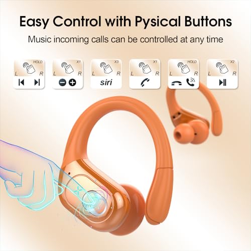 Aptkdoe Wireless Earbuds 75H Bluetooth 5.4 Sport Headphones with Earhooks - color: Cosmic Orange