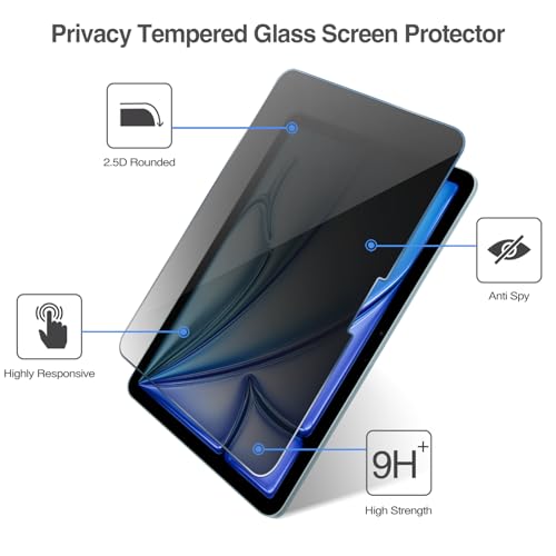 ProCase 1 Pack Privacy Screen Protector for iPad Air 11 inch (M4) 2026 / 7th (M3) 2025 / 6th (M2) 2024, Anti-Spy Tempered Glass Film for iPad Air 11" - size: iPad Air 11" (M4)2026 / (M3) 2025 / (M2) 2024