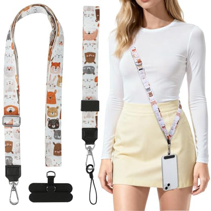 Phone Lanyard Crossbody & Neck, Adjustable Cell Phone Wrist Strap - color: Animals