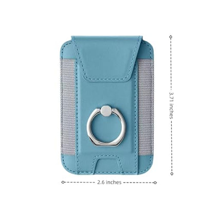 Magnetic Card Wallet Holder For Magsafe Wallets with Grip, 7 Cards Holder RFID Blocking, Ring Stand Stick on Wallet, Leather Magnetic Phone Wallet with Privacy Flap - color: Sky blue elastic circular support