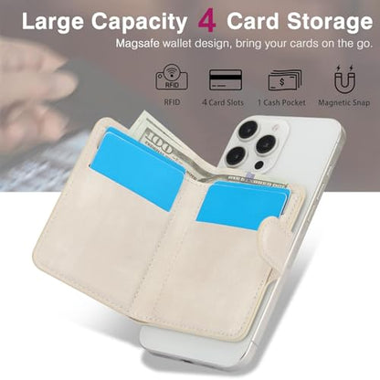 HAII for MagSafe Card Wallet Bag compatible with MagSafe Invisible Ultra-Thin Lightweight Kickstand Magnetic Mobile Wallet Man Woman, 4 Card Slots + 1 Cash Bag. (White, Buckle Wallet) - color: White, size: 4 Card Slots + 1 Cash Bag - Buckle Wallet