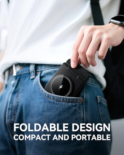 3-in-1 Foldable & Retractable Magnetic Wireless Charger, 15W Fast Charging Station, Portable Fast Charging Stand, Charging for iPhone 17/16/15/14/13/12, Apple Watch, AirPods (Black) - color: Black