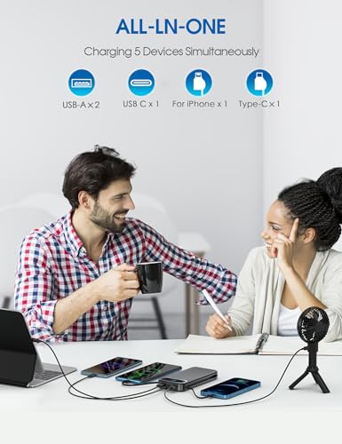Nusyddy Portable Charger 12000mAh Fast Charging w/Built-in Wall Plug Black - color: Ebony