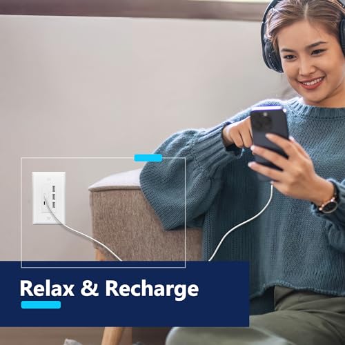 LIDER 6.0A 30W USB A&C in-Wall Charger, Wall Plate Included, Matte White - color: White, size: USB 3A2C Ports