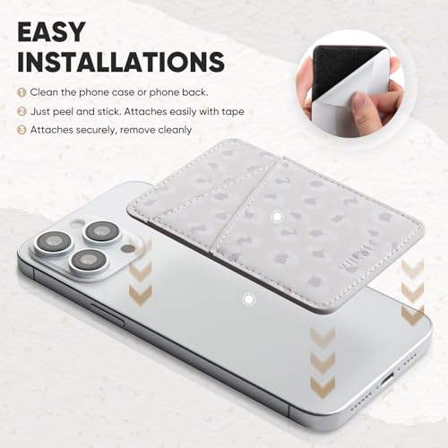 VULKIT Phone Card Holder Wallet Leather Adhesive Pocket RFID Blocking Credit Card Sleeves Stick Back of Phone Smartphones - color: Leopard