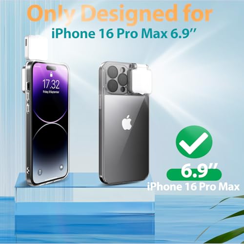 Selfie Light for iPhone 16 Pro Max Case with LED Built-in Light-Up Fill Light Rechargeable for TIK Tok/Stream/Makeup/Live/Video- Selfie (2 Models, 3 Level Brightness) Crystal Clear - size: for iPhone 16 Pro Max