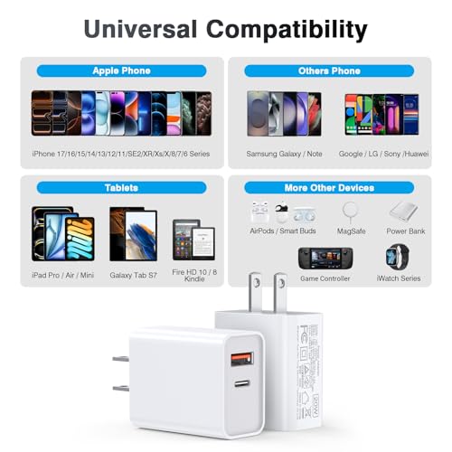 [2 Pack] 20W USB C Charger Block Fast Charging Dual Ports Adapter - color: White