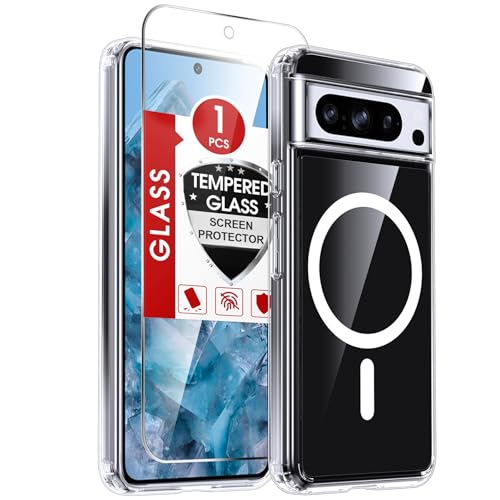 LeYi for Pixel-8-Pro Case: MagSafe Crystal Clear with Glass Screen Protector - color: Clear, size: Pixel 8 Pro (6.7 Inch)