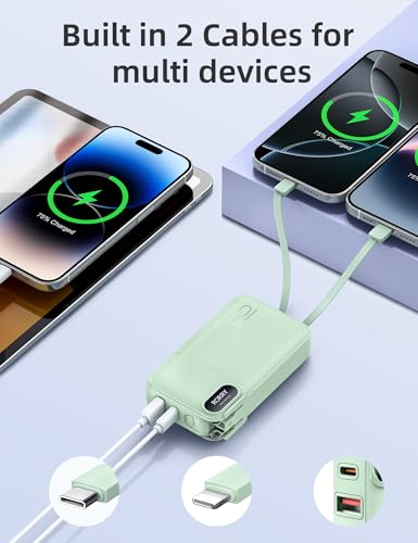 RORRY Portable Charger 3 in 1 with Wall Plug 10000mAh Power Bank for iPhone - color: Green