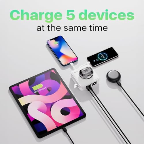 PWRMobile PWR Travel PRO 5-in-1 Power Bank with Case Included – 10,000mAh with Built-in Cables – 20W USB-C + 15W Wireless Charging – Compact Portable Charger for iPhone & Android - White - color: White with Gray Case