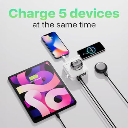PWRMobile PWR Travel PRO 5-in-1 Power Bank with Case Included – 10,000mAh with Built-in Cables – 20W USB-C + 15W Wireless Charging – Compact Portable Charger for iPhone & Android - White - color: White with Gray Case