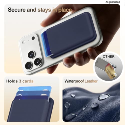MagSafe Wallet Stand RFID Card Holder Thin Leather with Strong Magnets - color: Blue