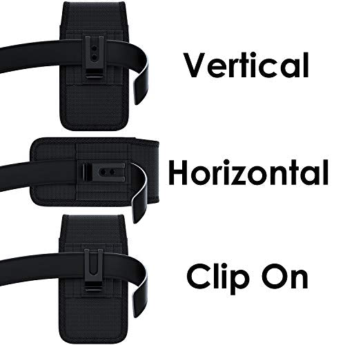Holster for Large iPhone Plus, Pro Max Models 16 15 14 13 12 11 Xs Max - Cell Phone Belt Holder Case with Clip for Men, Nylon Pouch (Fits Otterbox Cover) Black - size: Large