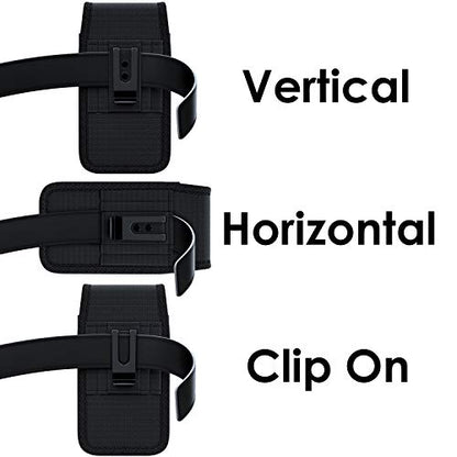Holster for Large iPhone Plus, Pro Max Models 16 15 14 13 12 11 Xs Max - Cell Phone Belt Holder Case with Clip for Men, Nylon Pouch (Fits Otterbox Cover) Black - size: Large