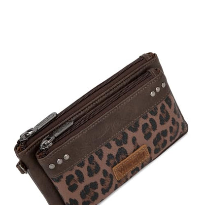 Montana West X Wrangler Western Women's Wallets Large Minimalist Phone Wallet for Ladies Female Double Zipper Cash Wallet with Rfid Lining - color: Coffee